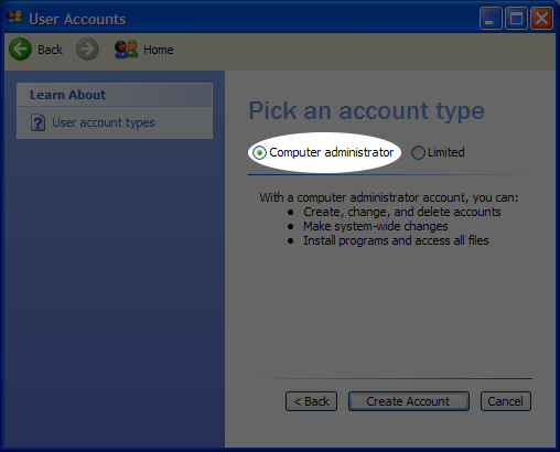 Step 6 - Set the new account as an administrator